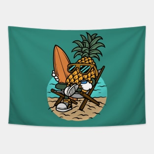 Surfing Pineapple Lounging on the Beach Tapestry