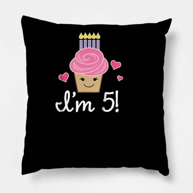 Kids 5th Birthday Girls T-shirt Cupcake 5 Year Old Party Pillow by franzaled