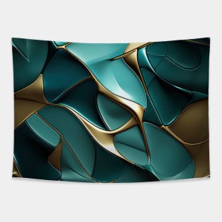 Funky Facade: Trompe-l’oeil Green Turquoise and Gold Tapestry