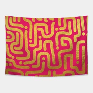 Pink Gold colored abstract lines pattern Tapestry