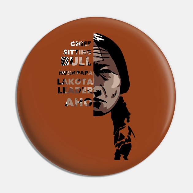 Sitting Bull Native American Half Face Design Pin by Eyanosa