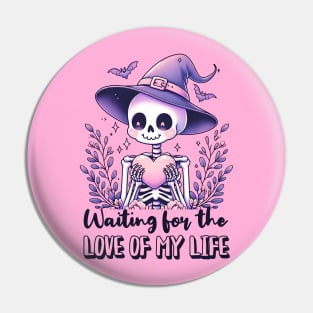 Waiting For Love Cute Kawaii Skeleton with Heart Pin