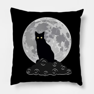 full moon and a black cat on a dark cloud Pillow