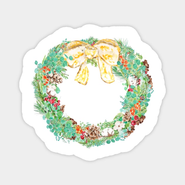 Christmas wreath watercolor Magnet by colorandcolor