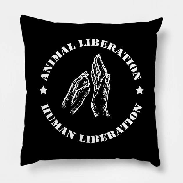 Animal liberation Human Liberation Pillow by redsoldesign