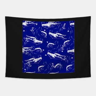 Belugas in Family of St. Lawrence Pattern - Blue Background Tapestry