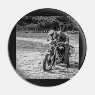 Soldier on military motorcycle Pin