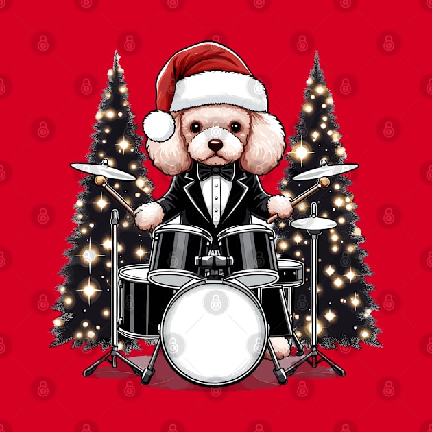 Poodle Playing Drums Christmas by Graceful Designs