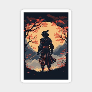 Silhouette Samurai Warrior Moon Magnet