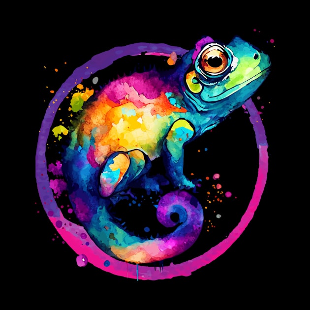 Colorful Chameleon Watercolor Splash Art Print - Pink by Hazel the Aesthete