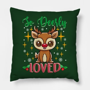 Reindeer So Deerly Loved Cute Christmas Gift Pillow