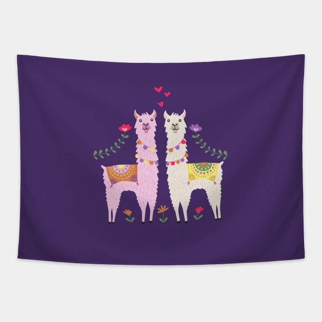White and Pink Llama Pattern Tapestry by latheandquill