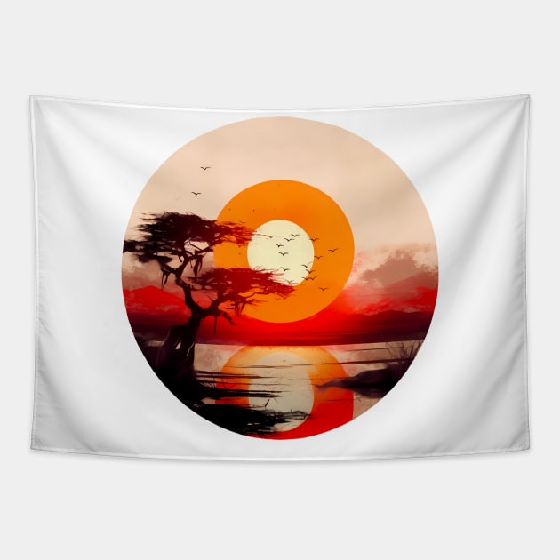 Vinyl sunset Tapestry by NemfisArt