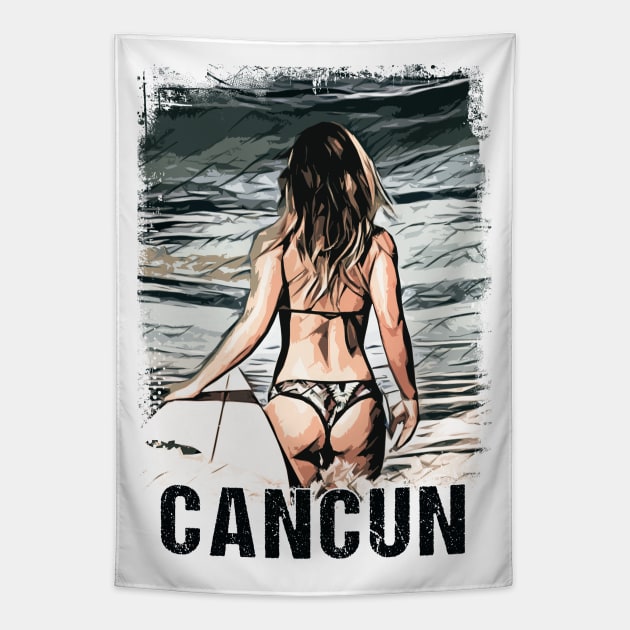 Cancun Mexico ✪ Vintage style poster | Most Beautiful Places on Earth | Surfer Girl Tapestry by Naumovski