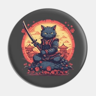 Cat Vintage Samurai Warrior Pin