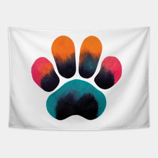 Colourful Paw Print Pet Pattern on yellow Tapestry