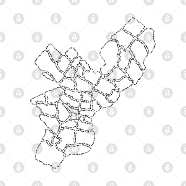 Philadelphia Zipcode Map (black) by calenbundalas