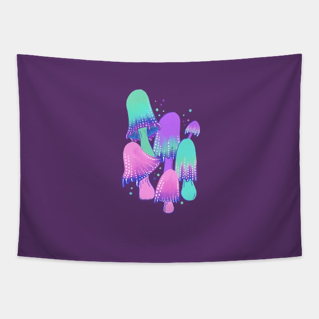 Glow Shrooms Tapestry by latheandquill