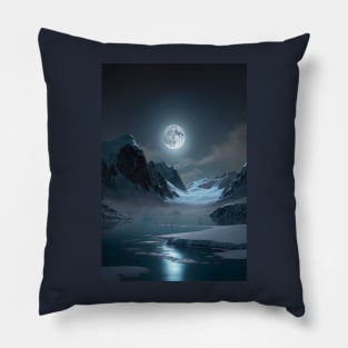 Painting of Full moon shining on the lake on a calm summer night Pillow