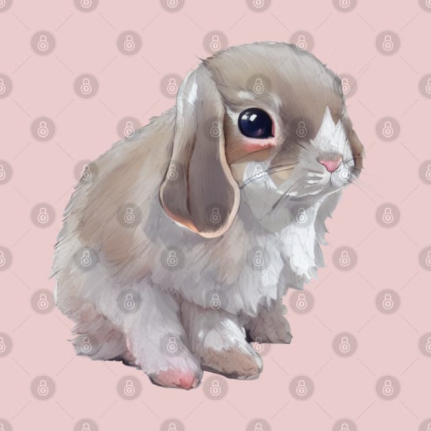 Grey Mini Lop Rabbit Bunny with Adorable Face by wigobun