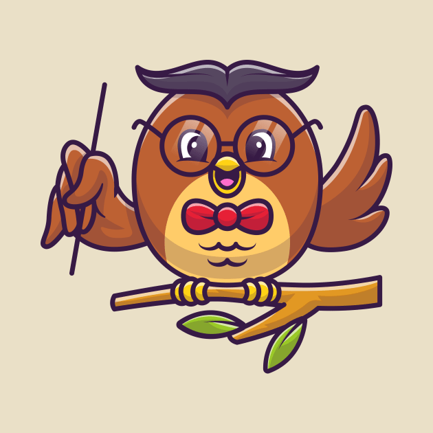 Cute Owl Teaching With Pointer On Tree by Catalyst Labs