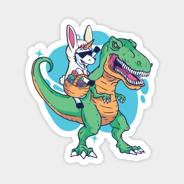 Unicorn in Bunny Suit Riding Dinosaur Magnet by SLAG_Creative