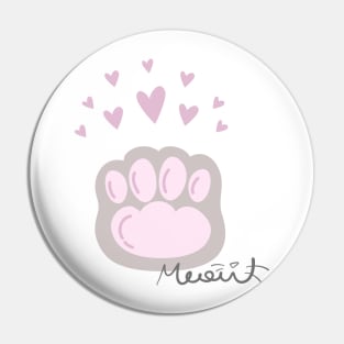 Pink Kitty Cat Paw and Hearts MEAU! Pin