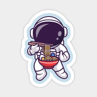 Cute Astronaut Eating Ramen Noodle With Copstick Cartoon Magnet