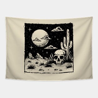 Western Boho Desert Skull with Moon Tapestry