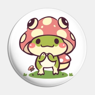 Frog with Red Mushroom Hat Pin
