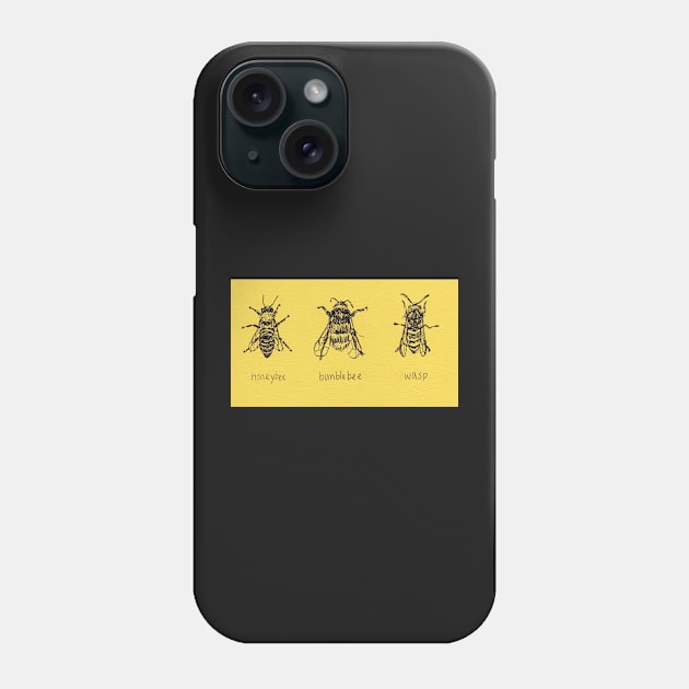 Get To Know Your Stripy Friends! Trio of honeybee, bumblebee, and wasp drawing. Phone Case by sadnettles