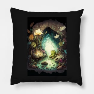 Magical Cavern Oasis Fantasy Illustration Pillow