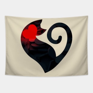 Cute Black Cat with Red Heart - Cool Tapestry