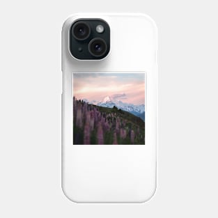 Mountain Mt. Cook with Purple Lupin Flowers During Sunset Phone Case