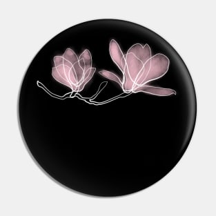 Magnolia Flowers, Pink, Drawing, Continuous Line, Dark Pin