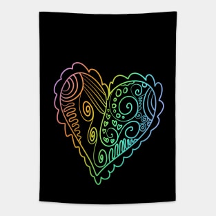 Rainbow Ombre Doodle Heart Tapestry