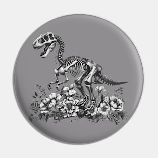 T-rex skeleton in flowers vintage Pin