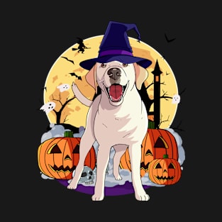 Yellow Labrador Witch Halloween Pumpkin T-Shirt