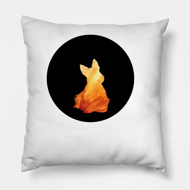 Scottish Terrier - Fiery Orange Silhouette Pillow by SophieStockArt