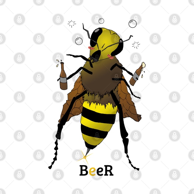 Drunk Bee holding Beer Bottles by JettDes