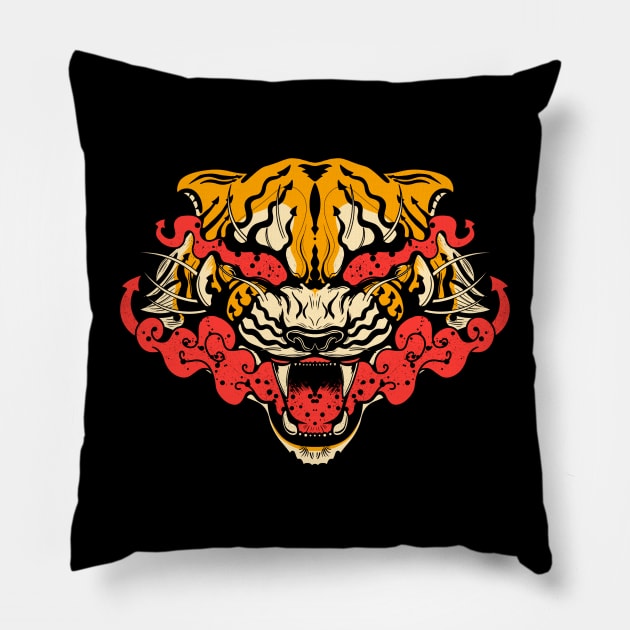 Old School Tiger Pillow by Luciane Martins