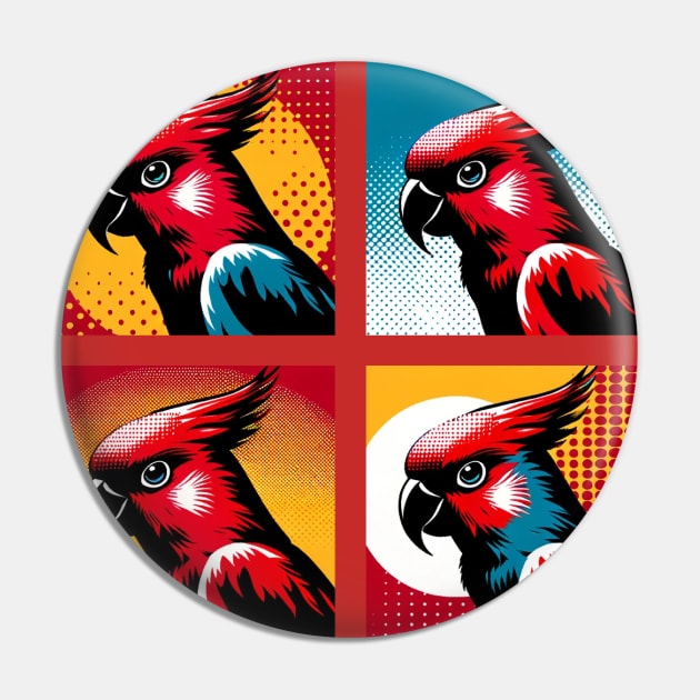 Pop Red Lory Art - Cool Birds Pin by PawPopArt