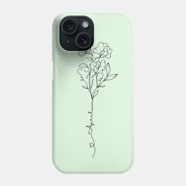 Minimalist Line Art  Sweet Pea April Birth Flower Phone Case by Tina