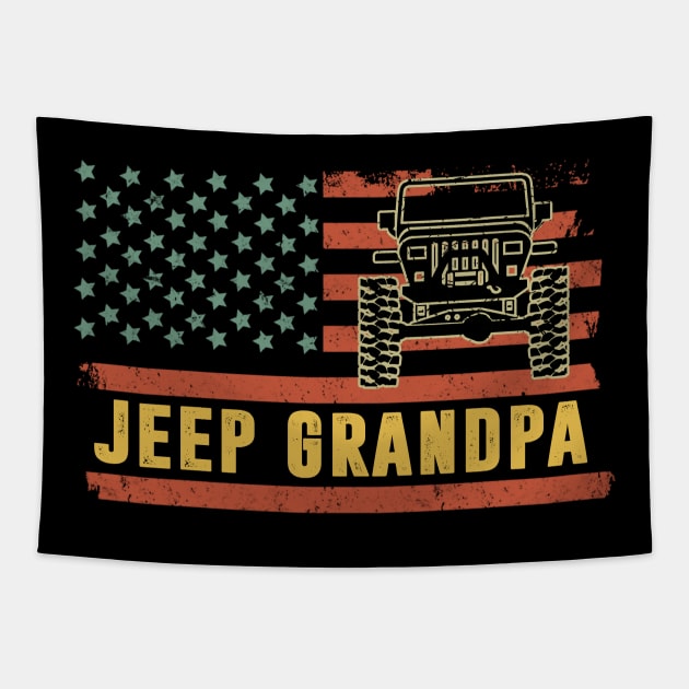 Jeep Grandpa American Flag Jeep Vintage Jeep Father's Day Gift Jeep Dad Tapestry by Oska Like