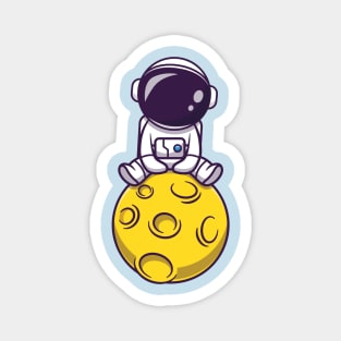 Cute Astronaut Sitting On Moon Cartoon Magnet