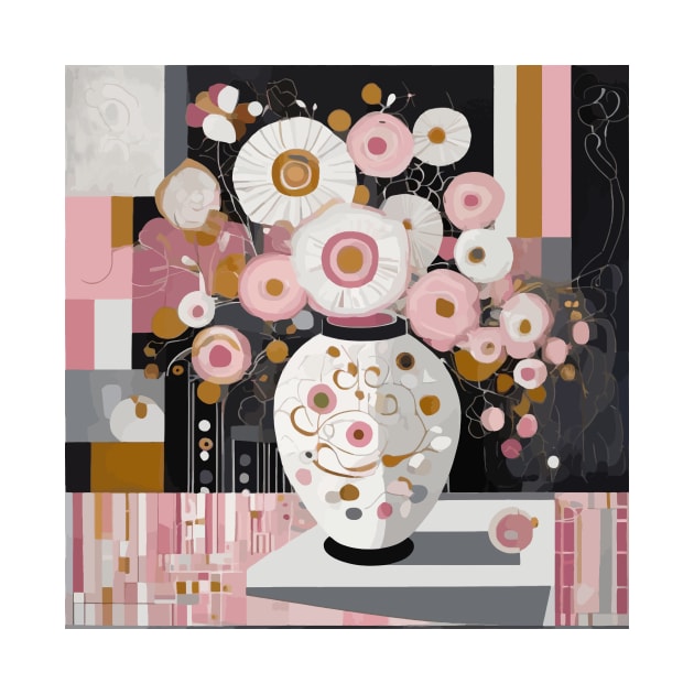 Pink and White Flowers in a White Vase After Klimt by bragova