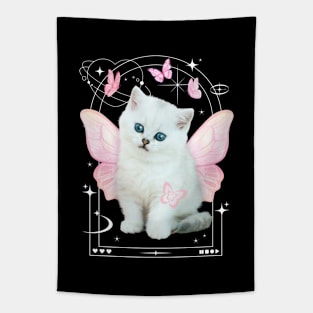 Cute y2k Aesthetic Cat Butterfly Fairy Cyber 2000s Graphic Tapestry