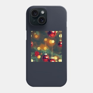 Watercolor Christmas Tree with Ball Ornaments and Lights Bokeh Phone Case