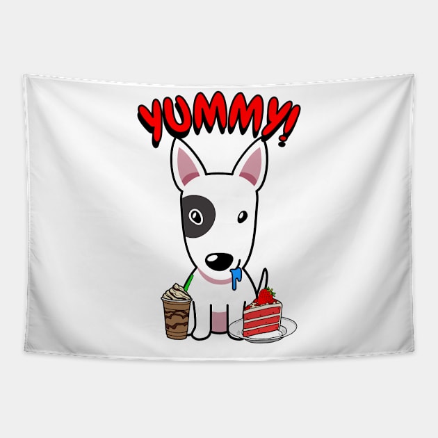 Cute terrier dog is having coffee and cake Tapestry by Pet Station