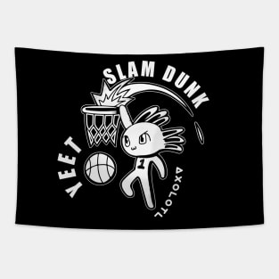 Slam Dunk Yeet Axolotl Basketball Kids Teens Sports Black White Tapestry